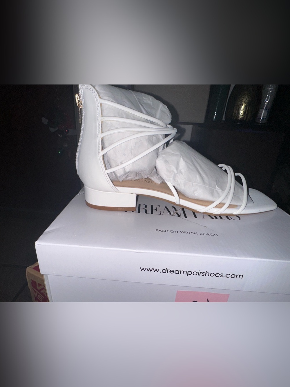 Dream Pairs White Strappy Low Block Heel Sandals with Back Zip